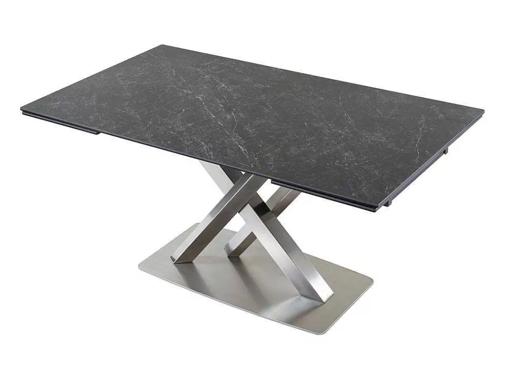Mesa De Jantar*Vente-unique Mesa De Jantar Extensivel 6 A 8 Lugares Em Ceramica E Metal Efeito Marmore Preto - Thylia