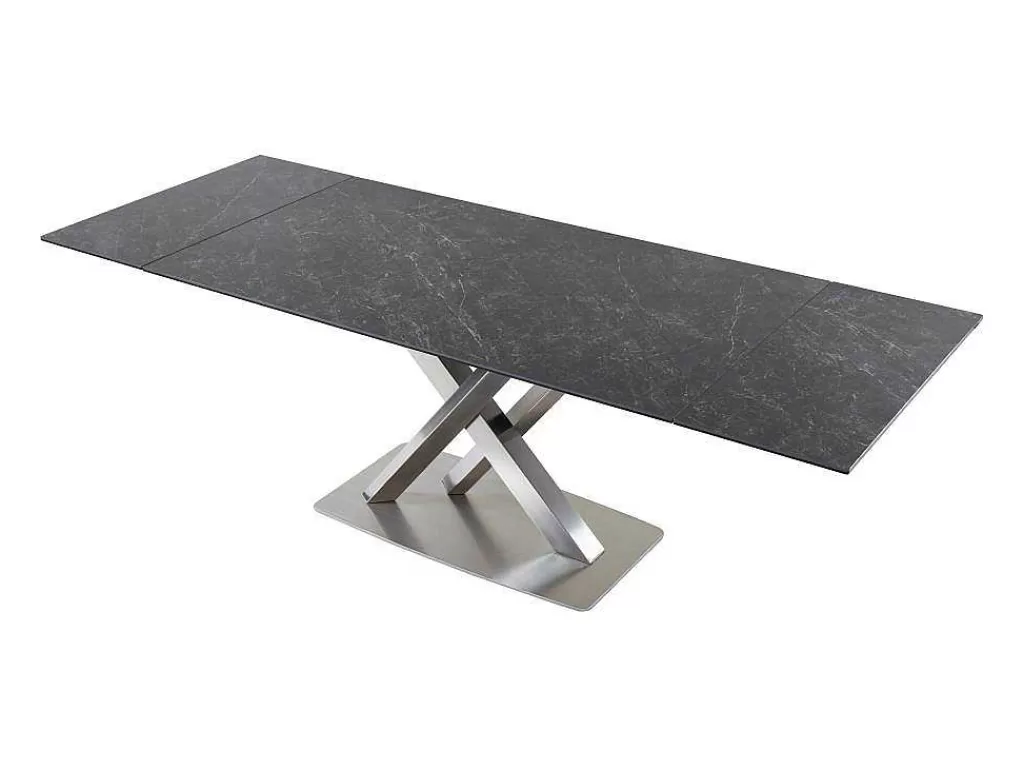 Mesa De Jantar*Vente-unique Mesa De Jantar Extensivel 6 A 8 Lugares Em Ceramica E Metal Efeito Marmore Preto - Thylia