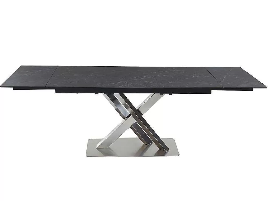 Mesa De Jantar*Vente-unique Mesa De Jantar Extensivel 6 A 8 Lugares Em Ceramica E Metal Efeito Marmore Preto - Thylia