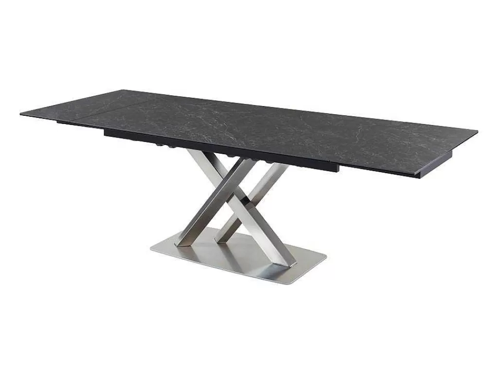 Mesa De Jantar*Vente-unique Mesa De Jantar Extensivel 6 A 8 Lugares Em Ceramica E Metal Efeito Marmore Preto - Thylia