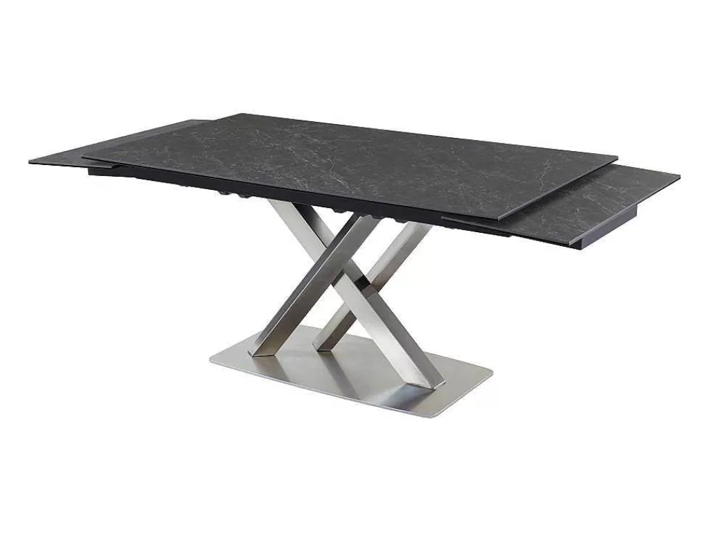 Mesa De Jantar*Vente-unique Mesa De Jantar Extensivel 6 A 8 Lugares Em Ceramica E Metal Efeito Marmore Preto - Thylia