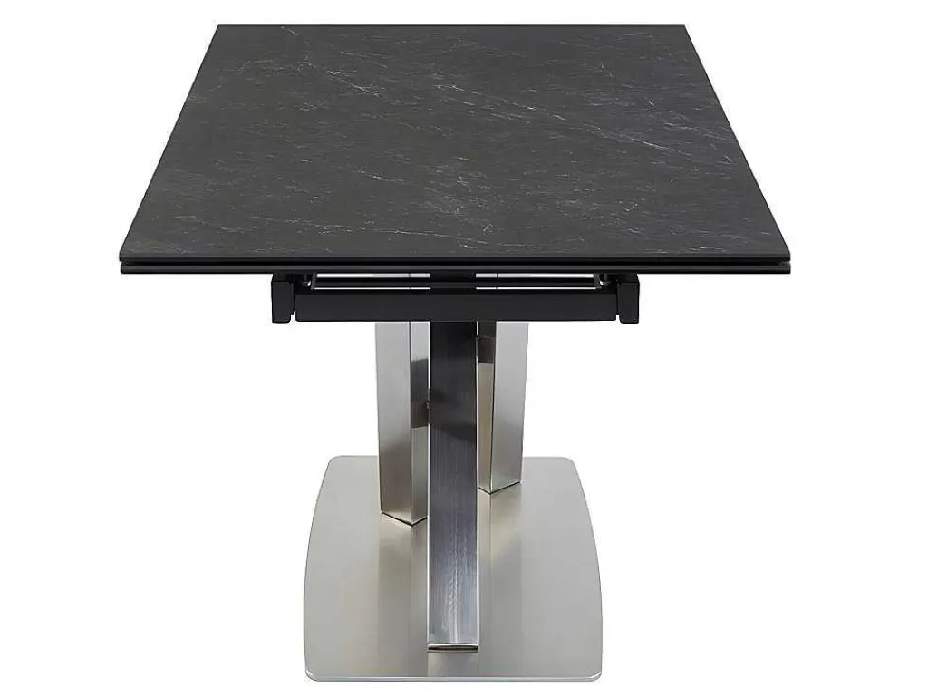 Mesa De Jantar*Vente-unique Mesa De Jantar Extensivel 6 A 8 Lugares Em Ceramica E Metal Efeito Marmore Preto - Thylia