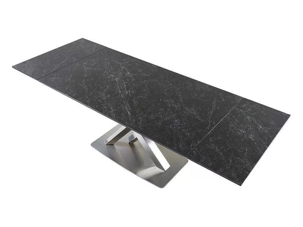 Mesa De Jantar*Vente-unique Mesa De Jantar Extensivel 6 A 8 Lugares Em Ceramica E Metal Efeito Marmore Preto - Thylia