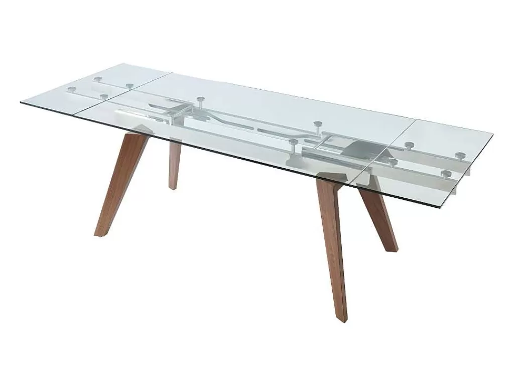 Mesa De Jantar*Vente-unique Mesa De Jantar Extensivel Altamira - 6 A 8 Lugares - Vidro Temperado E Metal Efeito Nogueira
