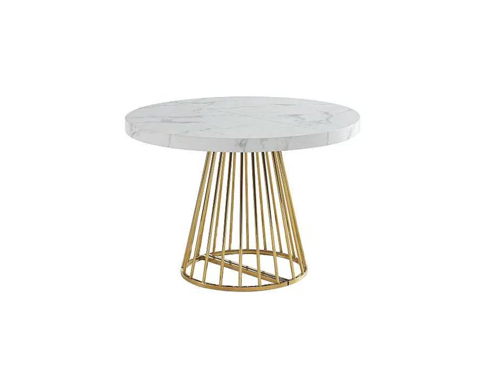 Mesa De Jantar*Vente-unique Mesa De Jantar Extensivel De 2 A 12 Lugares Em Mdf E Aco Efeito Marmore Branco E Dourado - Firela