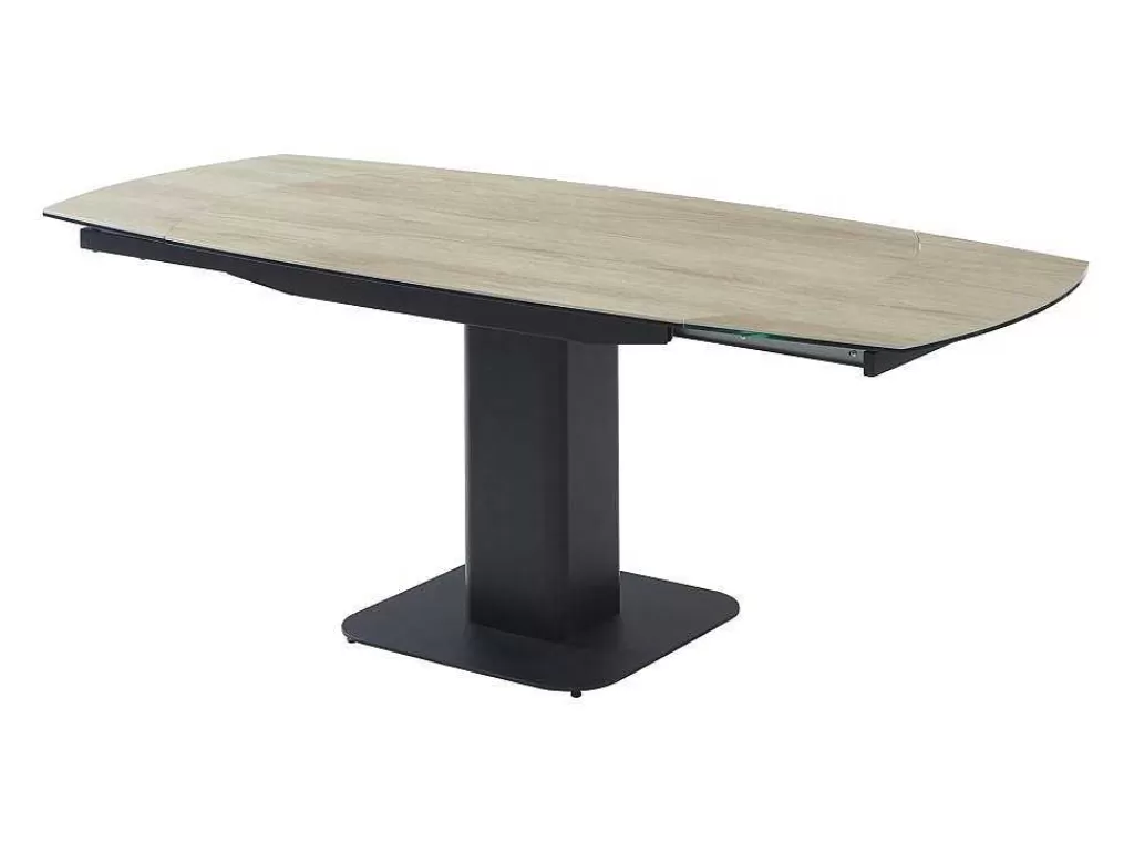 Promoções Sala*Maison Céphy Mesa De Jantar Extensivel De 4 A 8 Lugares Em Ceramica, Vidro Temperado, Metal E Mdf, Natural Claro E Preto - Taloza