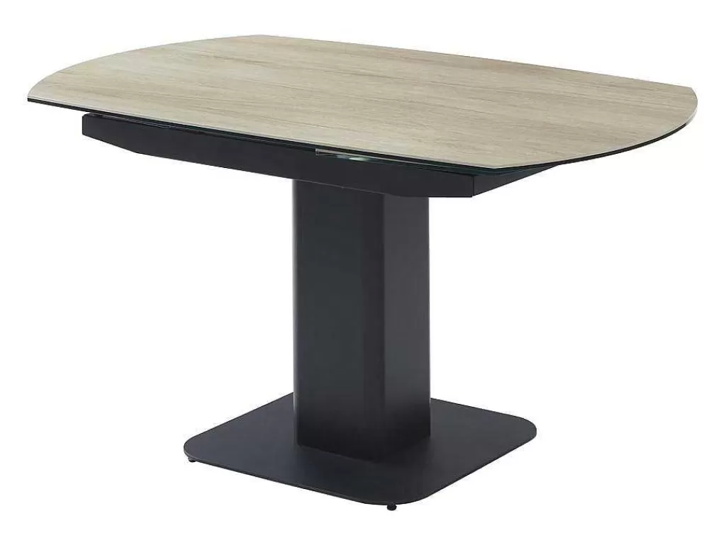 Promoções Sala*Maison Céphy Mesa De Jantar Extensivel De 4 A 8 Lugares Em Ceramica, Vidro Temperado, Metal E Mdf, Natural Claro E Preto - Taloza
