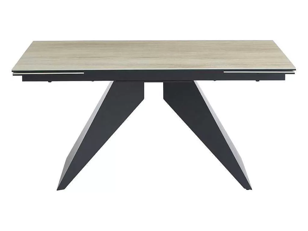 Mesa De Jantar*Maison Céphy Mesa De Jantar Extensivel De 6 A 10 Lugares Em Ceramica, Vidro Temperado E Metal Natural Claro E Preto - Suniva