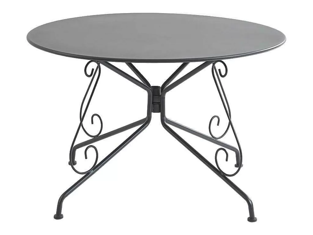 Conjunto Mesa E Cadeiras De Jardim*MYLIA Mesa De Jardim D.120 Cm Metal Estilo Ferro Forjado Antracite - Guermantes De