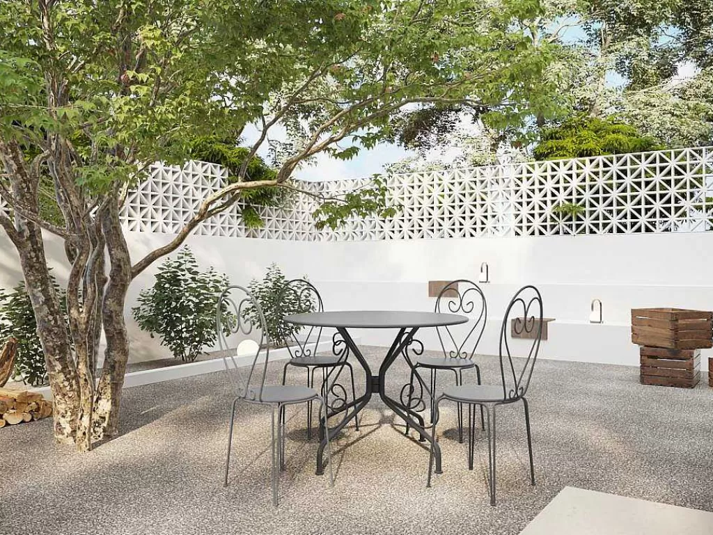 Conjunto Mesa E Cadeiras De Jardim*MYLIA Mesa De Jardim D.120 Cm Metal Estilo Ferro Forjado Antracite - Guermantes De