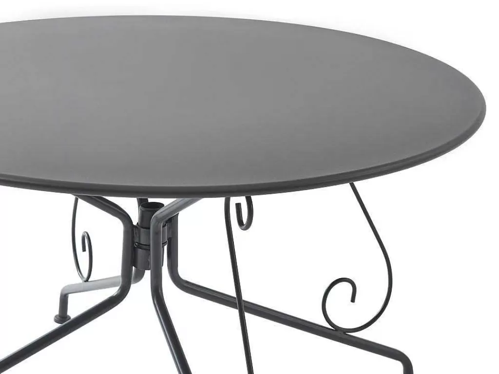Conjunto Mesa E Cadeiras De Jardim*MYLIA Mesa De Jardim D.120 Cm Metal Estilo Ferro Forjado Antracite - Guermantes De