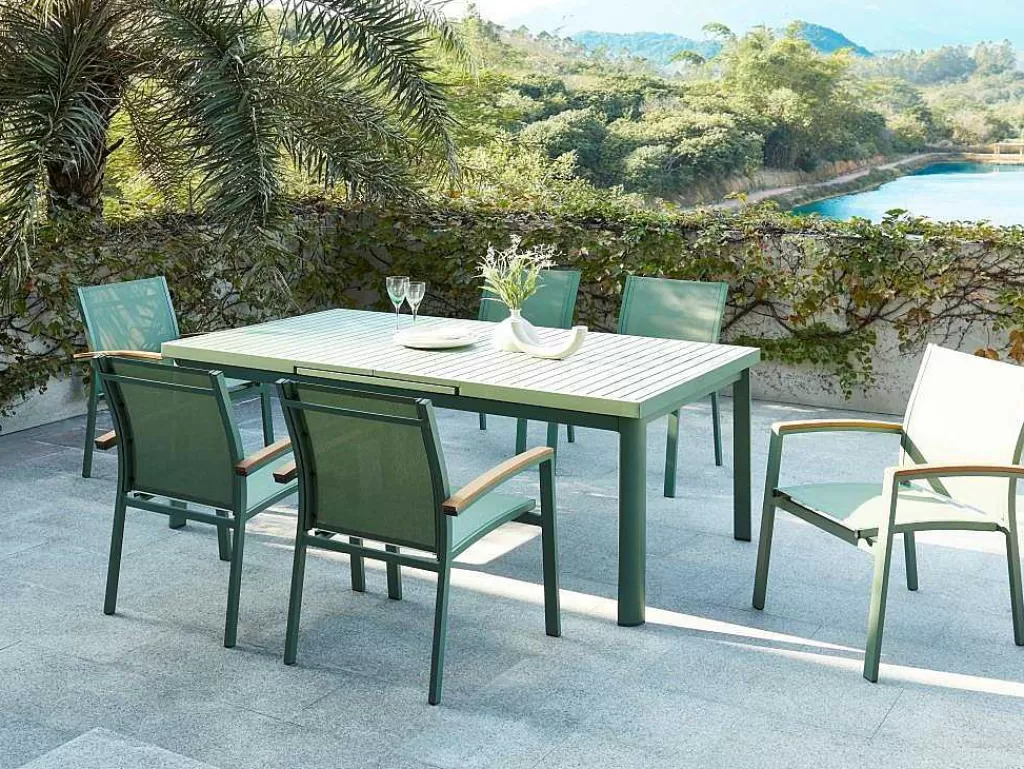 Conjunto Mesa E Cadeiras De Jardim*MYLIA Mesa De Jardim Extensivel Em Aluminio 180/240 Cm Verde-Amendoa - Nauru