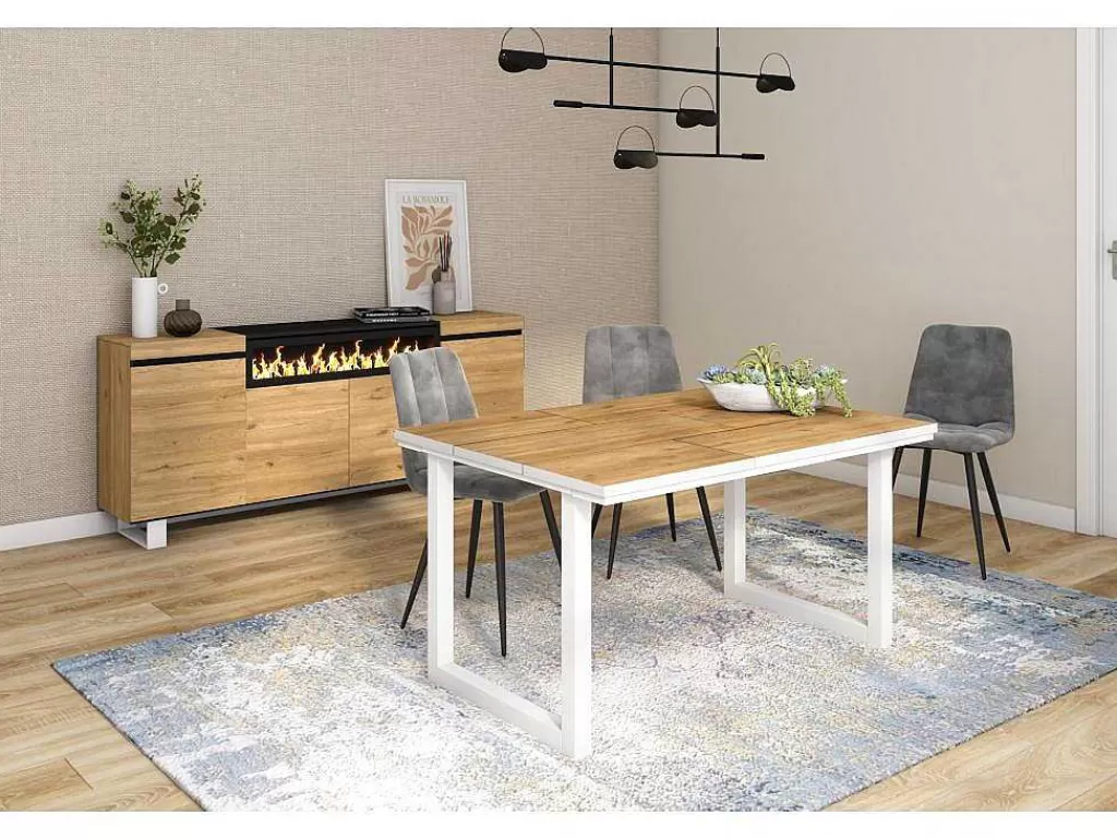 Mesa De Jantar*Skraut Home Mesa De Sala De Jantar, 6 Péssoas, 140, Robusto E Estavel Gracas A Sua Estrutura E Pernas Solidas, Oak E Branca, Industrial