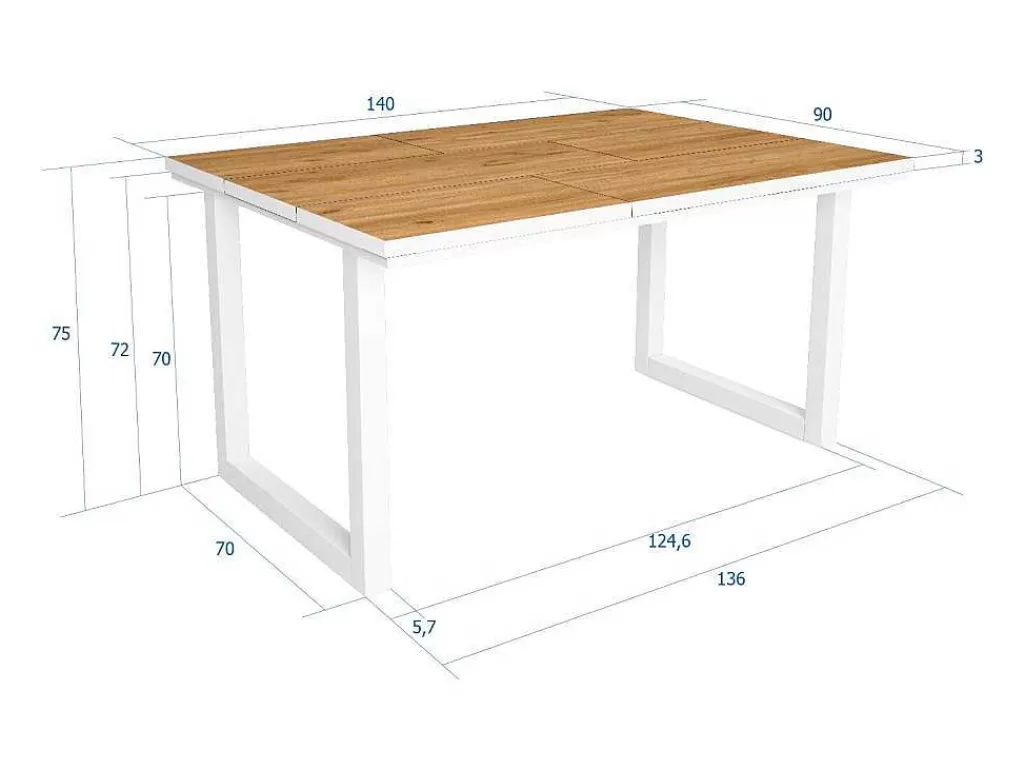 Mesa De Jantar*Skraut Home Mesa De Sala De Jantar, 6 Péssoas, 140, Robusto E Estavel Gracas A Sua Estrutura E Pernas Solidas, Oak E Branca, Industrial