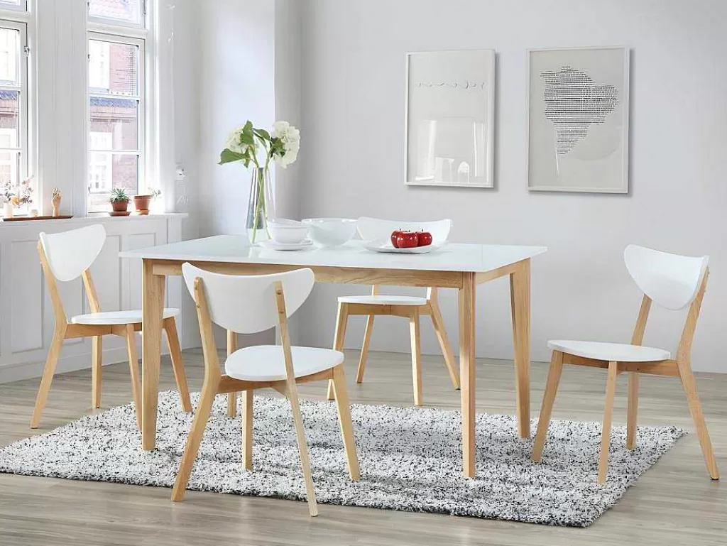 Promoções Sala*Vente-unique Mesa Para Refeicoes Extensivel Carine - 6 Ate 8 Lugares - Arvore Da Borracha Macica E Mdf - Branco