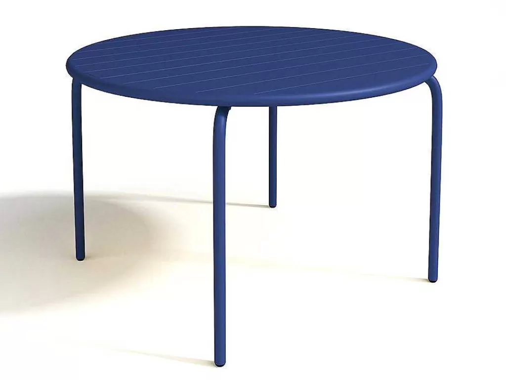 Conjunto Mesa E Cadeiras De Jardim*MYLIA Mesa Redonda De Jardim D. 110 Cm Em Metal Azul-Escuro - Mirmande