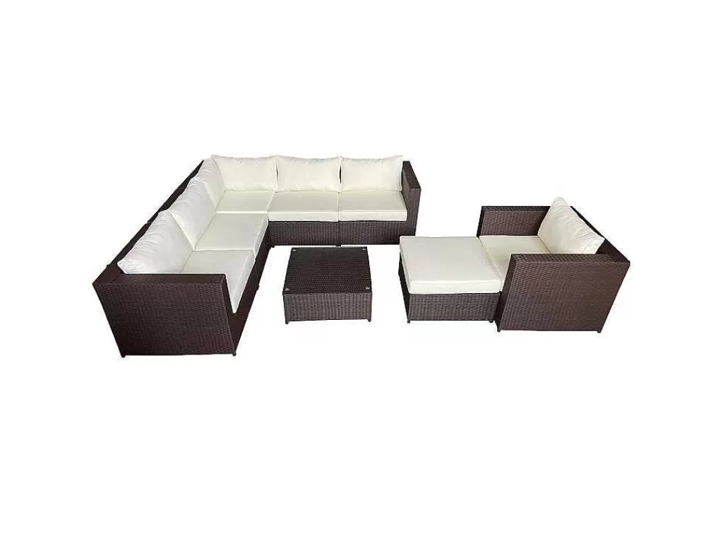 Conjunto Relax De Jardim*Happy Garden Mobiliário De Jardim De Resina Castanha Cargese 7 Lugares - Almofadas De Creme