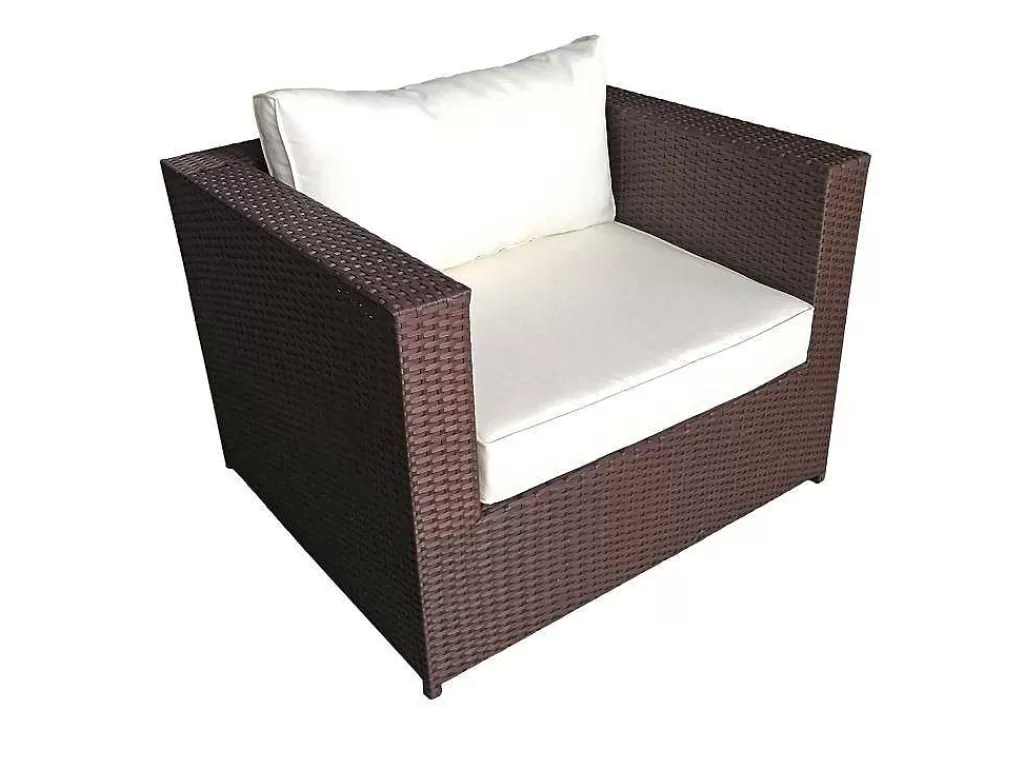 Conjunto Relax De Jardim*Happy Garden Mobiliário De Jardim De Resina Castanha Cargese 7 Lugares - Almofadas De Creme