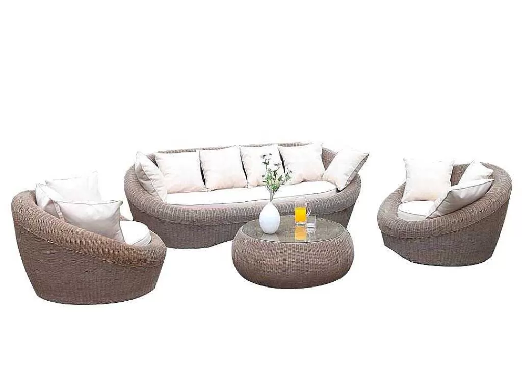 Conjunto Relax De Jardim*MYLIA Mobiliário De Jardim Em Resina Entrancada Caramel: Sofá, 2 Cadeiroes E Mesa De Centro - Whiteheaven