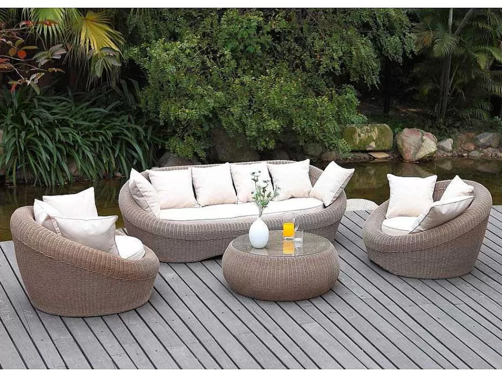 Conjunto Relax De Jardim*MYLIA Mobiliário De Jardim Em Resina Entrancada Caramel: Sofá, 2 Cadeiroes E Mesa De Centro - Whiteheaven
