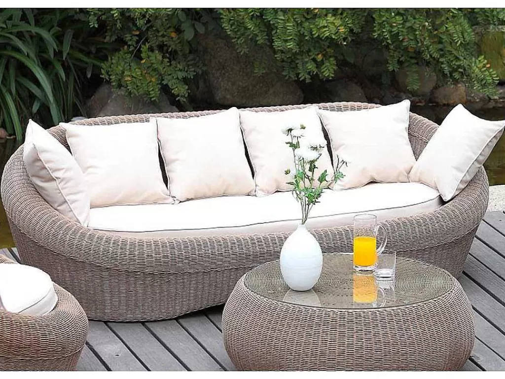 Conjunto Relax De Jardim*MYLIA Mobiliário De Jardim Em Resina Entrancada Caramel: Sofá, 2 Cadeiroes E Mesa De Centro - Whiteheaven