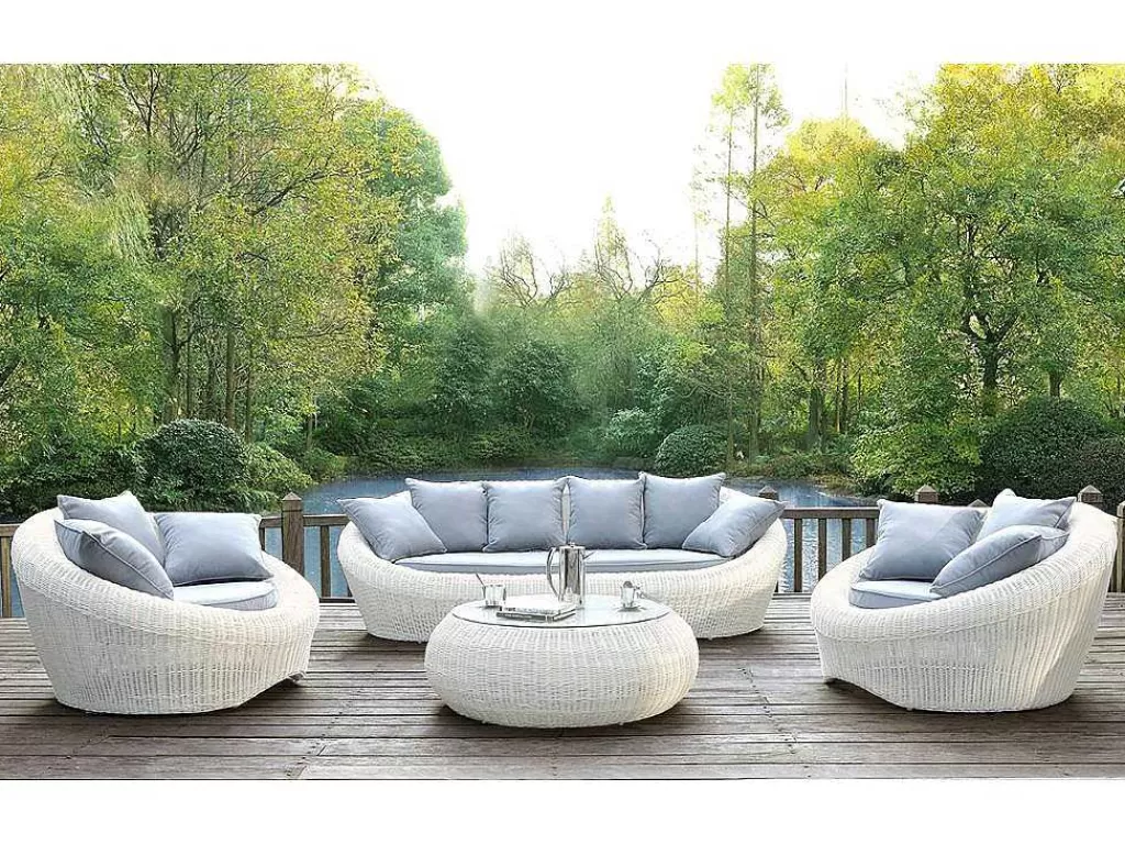 Conjunto Relax De Jardim*MYLIA Mobiliário De Jardim Em Resina Entrancada Cru: Sofá, 2 Cadeiroes E Mesa De Centro - Whiteheaven