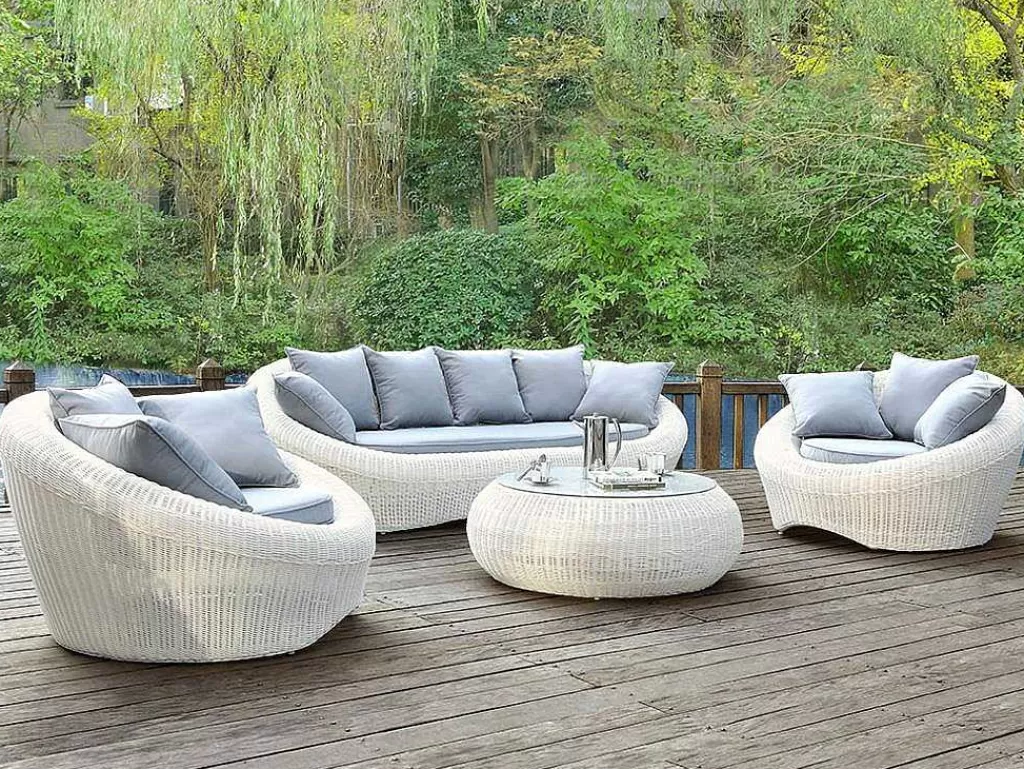 Conjunto Relax De Jardim*MYLIA Mobiliário De Jardim Em Resina Entrancada Cru: Sofá, 2 Cadeiroes E Mesa De Centro - Whiteheaven