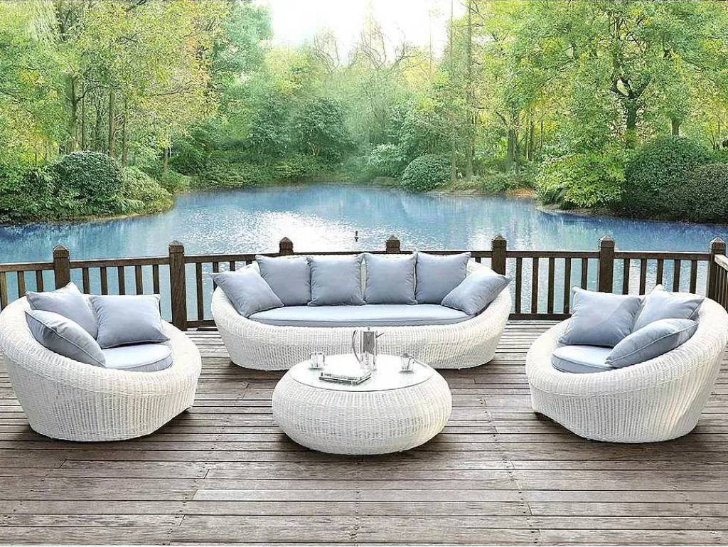 Conjunto Relax De Jardim*MYLIA Mobiliário De Jardim Em Resina Entrancada Cru: Sofá, 2 Cadeiroes E Mesa De Centro - Whiteheaven