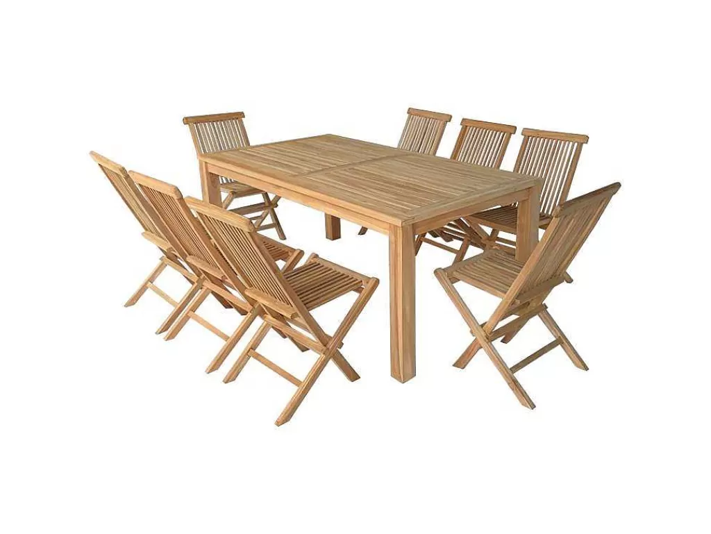 Conjunto Mesa E Cadeiras De Jardim*Happy Garden Moveis De Jardim Em Teca Java - Mesas Rectangulares E Cadeiras Dobraveis - 8 Lugares