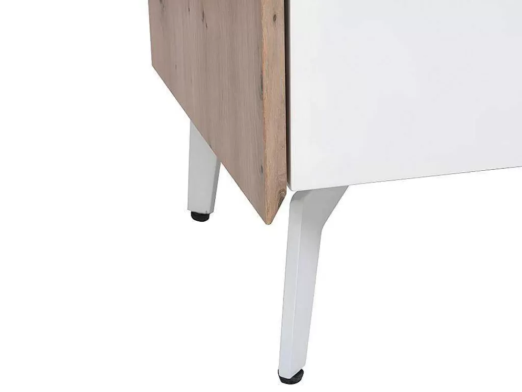 Móvel De Tv*Vente-unique Móvel De 4 Gavetas E 2 Nichos Em Mdf E Metal Lacado A Branco E Natural - Cayana
