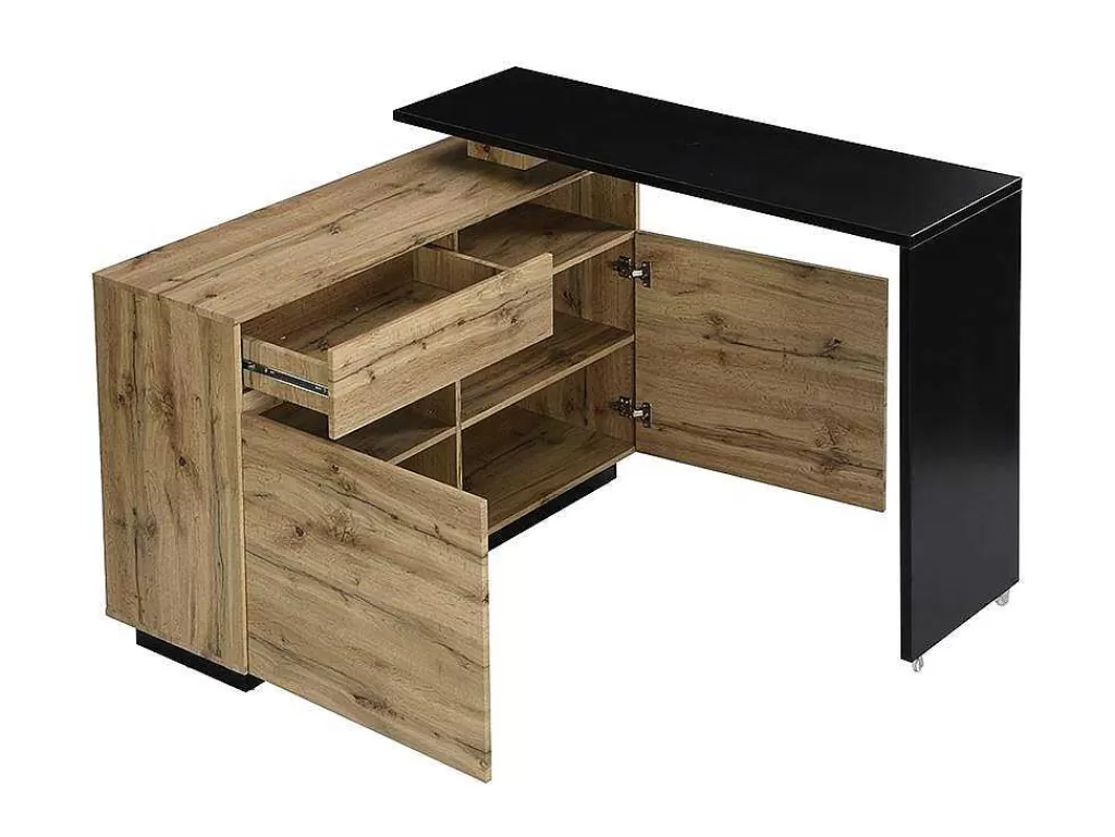 Móvel De Bar*Vente-unique Móvel De Bar Giratorio Com 2 Portas, 1 Gaveta E 1 Nicho Em Mdf Cor Carvalho E Preto - Eldir