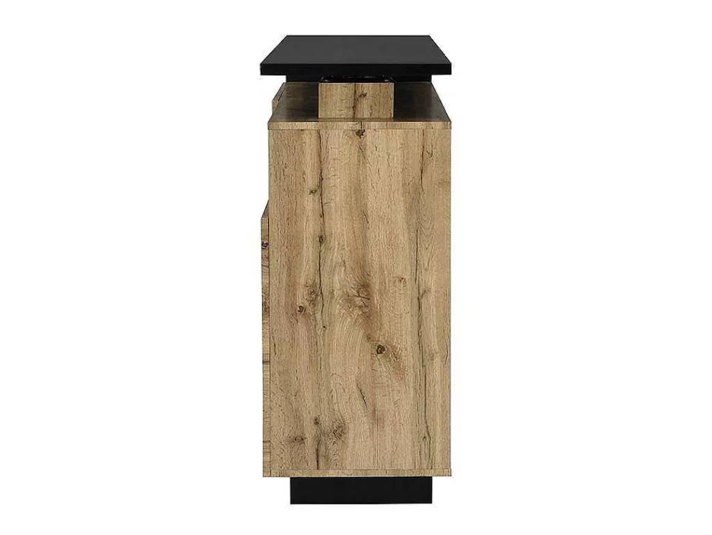 Móvel De Bar*Vente-unique Móvel De Bar Giratorio Com 2 Portas, 1 Gaveta E 1 Nicho Em Mdf Cor Carvalho E Preto - Eldir