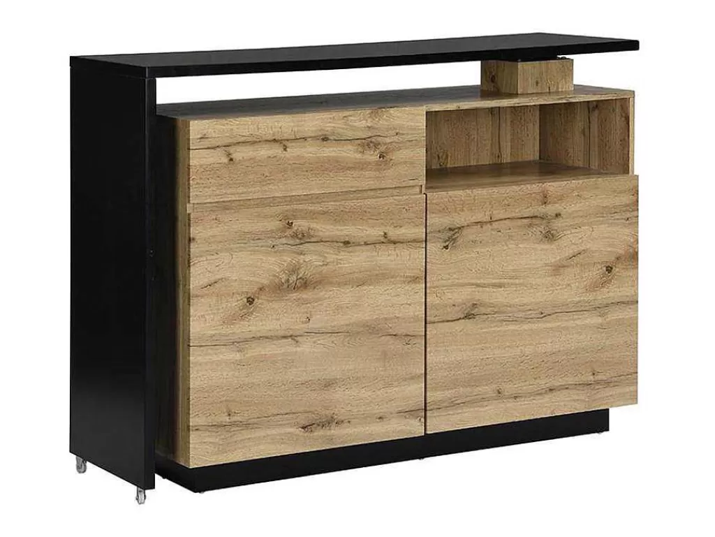 Móvel De Bar*Vente-unique Móvel De Bar Giratorio Com 2 Portas, 1 Gaveta E 1 Nicho Em Mdf Cor Carvalho E Preto - Eldir