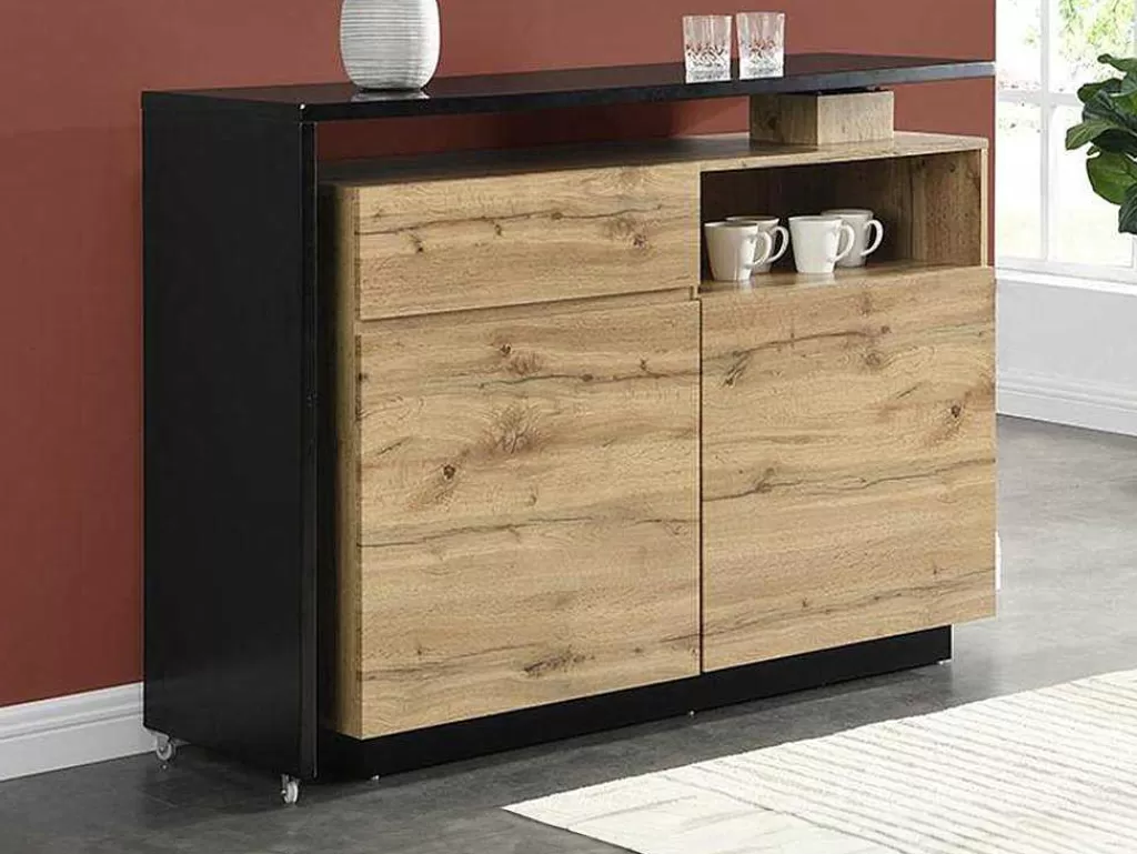 Móvel De Bar*Vente-unique Móvel De Bar Giratorio Com 2 Portas, 1 Gaveta E 1 Nicho Em Mdf Cor Carvalho E Preto - Eldir
