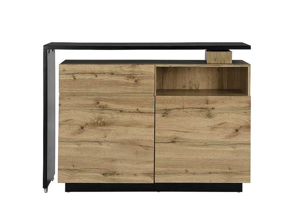 Móvel De Bar*Vente-unique Móvel De Bar Giratorio Com 2 Portas, 1 Gaveta E 1 Nicho Em Mdf Cor Carvalho E Preto - Eldir