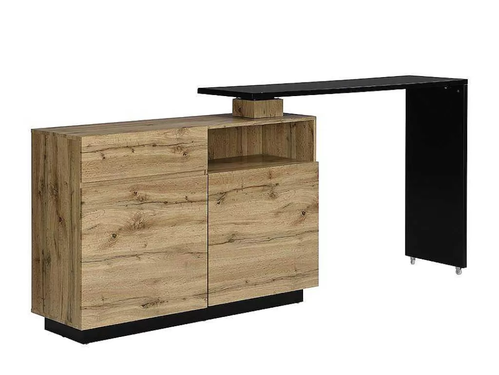Móvel De Bar*Vente-unique Móvel De Bar Giratorio Com 2 Portas, 1 Gaveta E 1 Nicho Em Mdf Cor Carvalho E Preto - Eldir