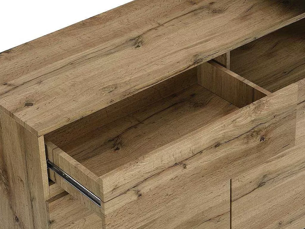 Móvel De Bar*Vente-unique Móvel De Bar Giratorio Com 2 Portas, 1 Gaveta E 1 Nicho Em Mdf Cor Carvalho E Preto - Eldir