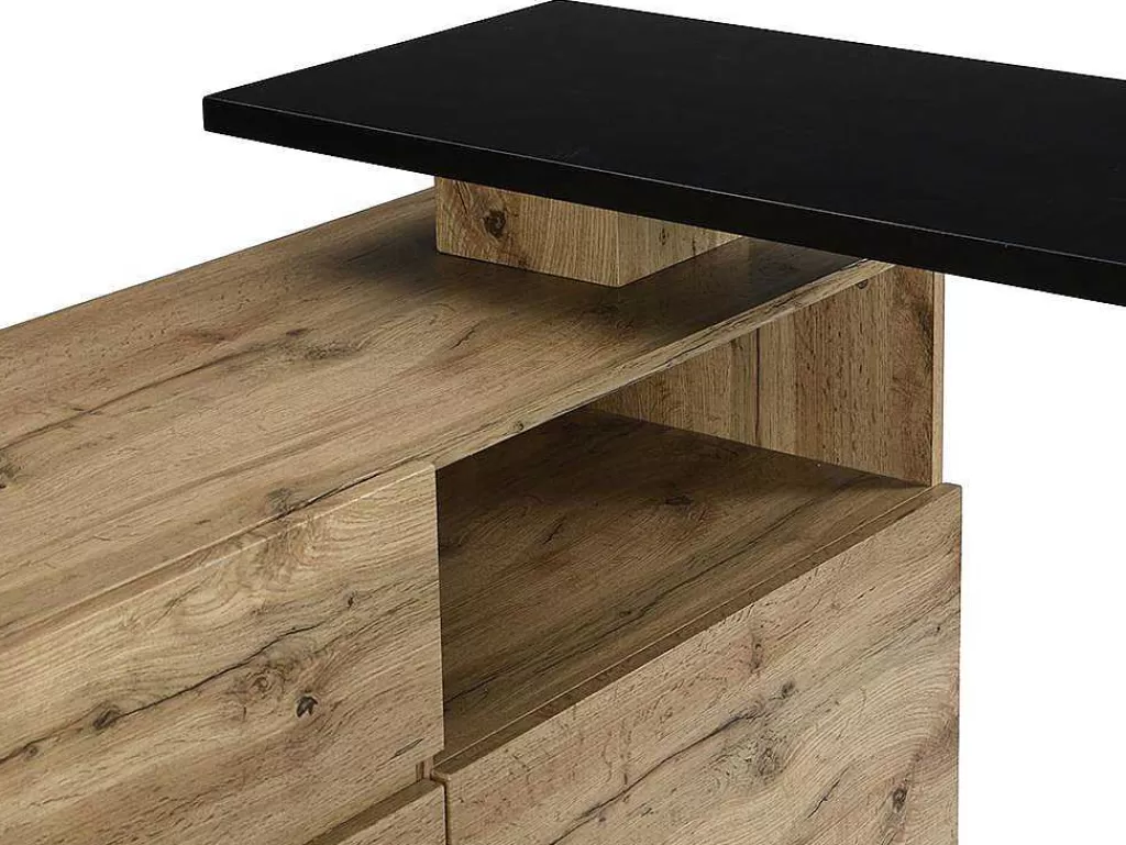 Móvel De Bar*Vente-unique Móvel De Bar Giratorio Com 2 Portas, 1 Gaveta E 1 Nicho Em Mdf Cor Carvalho E Preto - Eldir