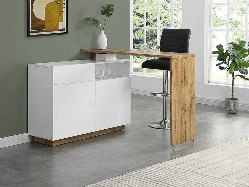 Móvel De Bar*Vente-unique Móvel De Bar Giratorio Com 2 Portas, 1 Gaveta E 1 Nicho Em Mdf Lacado A Branco E Carvalho - Eldir