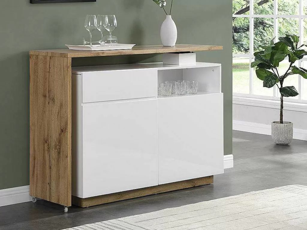 Móvel De Bar*Vente-unique Móvel De Bar Giratorio Com 2 Portas, 1 Gaveta E 1 Nicho Em Mdf Lacado A Branco E Carvalho - Eldir