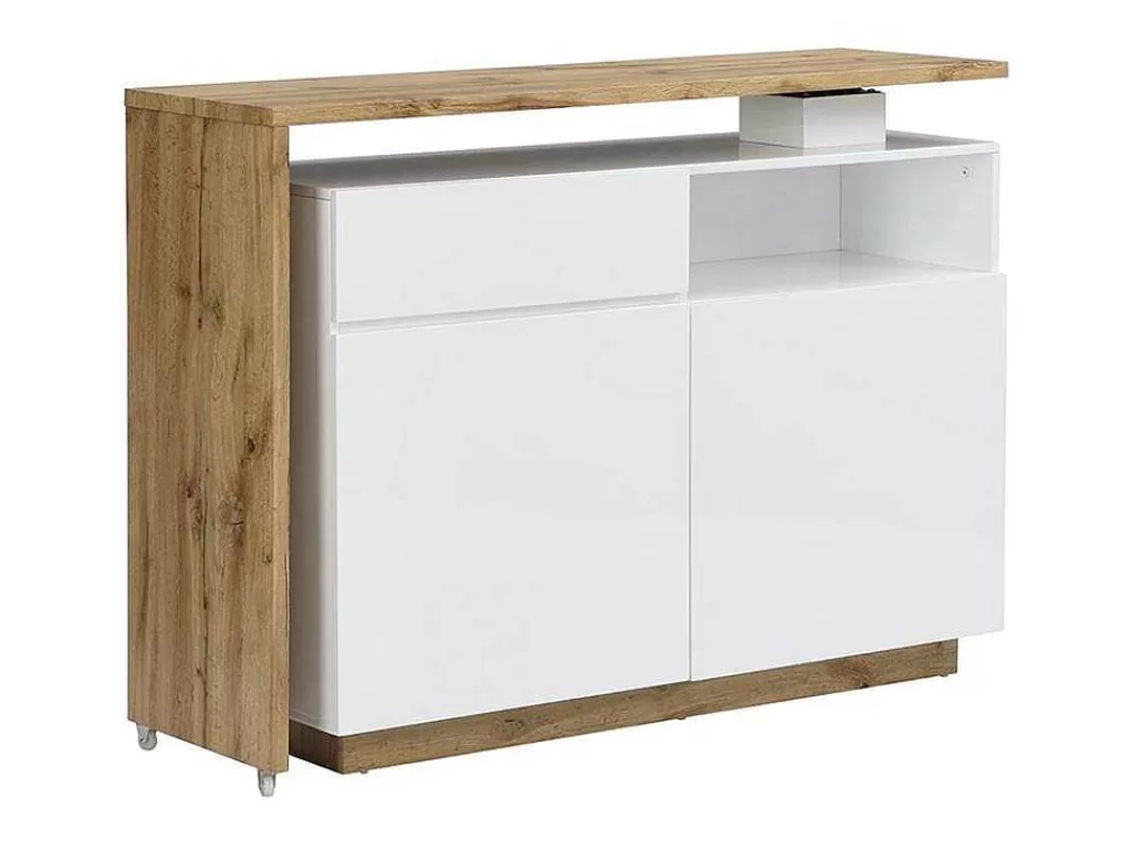 Móvel De Bar*Vente-unique Móvel De Bar Giratorio Com 2 Portas, 1 Gaveta E 1 Nicho Em Mdf Lacado A Branco E Carvalho - Eldir