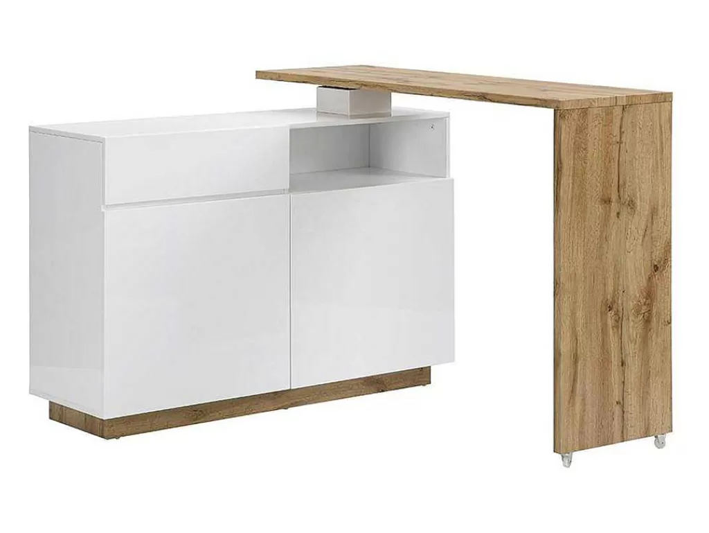 Móvel De Bar*Vente-unique Móvel De Bar Giratorio Com 2 Portas, 1 Gaveta E 1 Nicho Em Mdf Lacado A Branco E Carvalho - Eldir