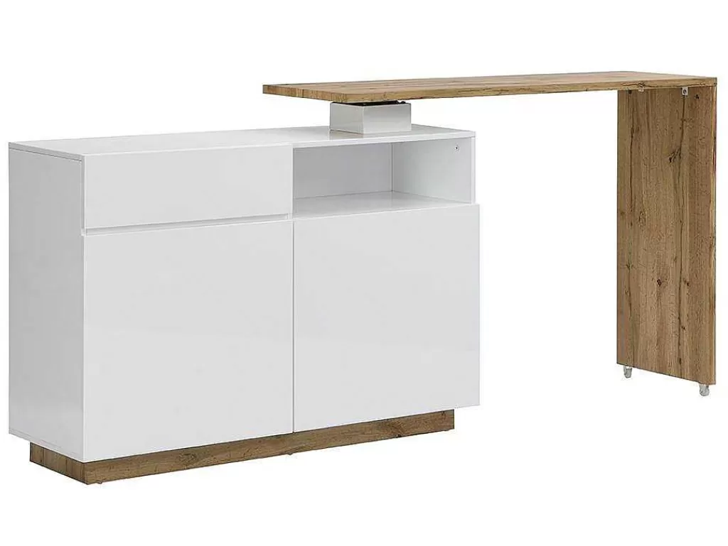 Móvel De Bar*Vente-unique Móvel De Bar Giratorio Com 2 Portas, 1 Gaveta E 1 Nicho Em Mdf Lacado A Branco E Carvalho - Eldir