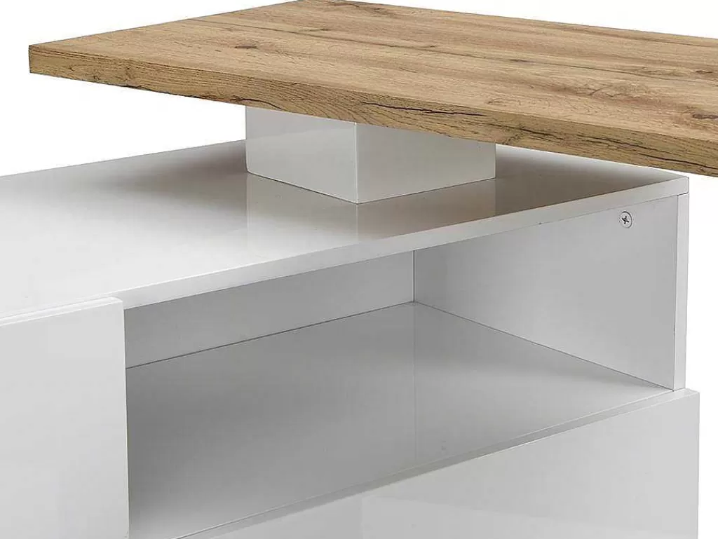 Móvel De Bar*Vente-unique Móvel De Bar Giratorio Com 2 Portas, 1 Gaveta E 1 Nicho Em Mdf Lacado A Branco E Carvalho - Eldir