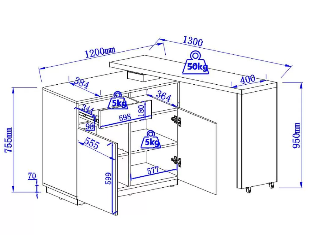 Móvel De Bar*Vente-unique Móvel De Bar Giratorio Com 2 Portas, 1 Gaveta E 1 Nicho Em Mdf Lacado A Branco E Carvalho - Eldir