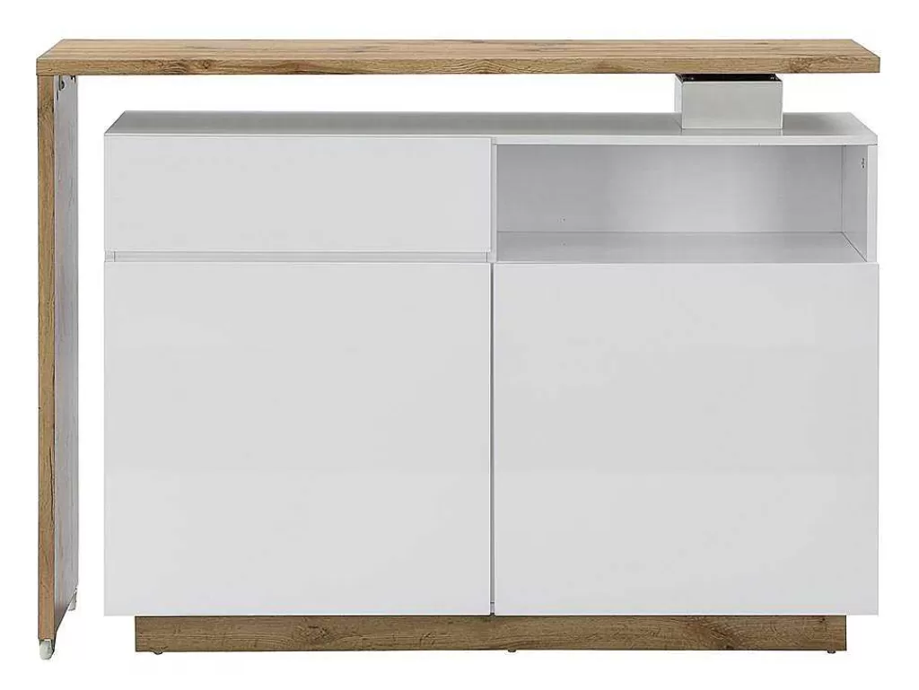 Móvel De Bar*Vente-unique Móvel De Bar Giratorio Com 2 Portas, 1 Gaveta E 1 Nicho Em Mdf Lacado A Branco E Carvalho - Eldir