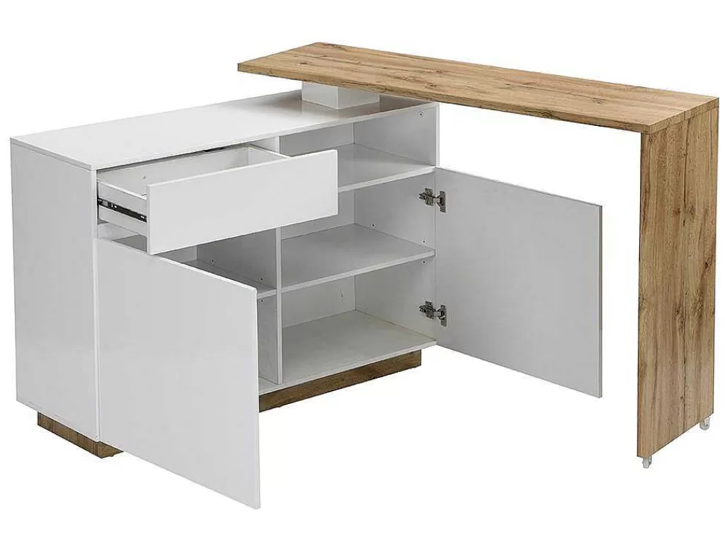 Móvel De Bar*Vente-unique Móvel De Bar Giratorio Com 2 Portas, 1 Gaveta E 1 Nicho Em Mdf Lacado A Branco E Carvalho - Eldir