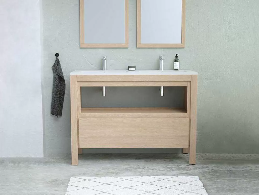 Móvel Lavatório Duplo*Vente-unique Móvel De Casa De Banho Com Lavatório De Encastrar, Folha De Carvalho, 120 Cm - Cosmoti