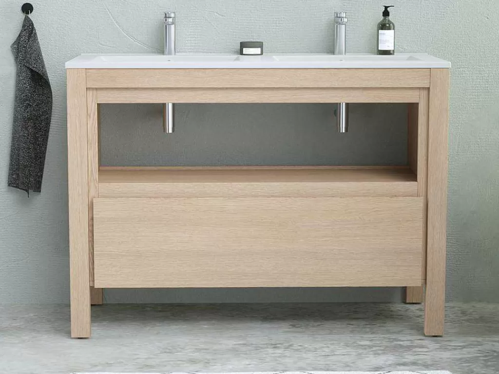 Móvel Lavatório Duplo*Vente-unique Móvel De Casa De Banho Com Lavatório De Encastrar, Folha De Carvalho, 120 Cm - Cosmoti