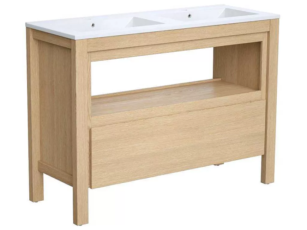 Móvel Lavatório Duplo*Vente-unique Móvel De Casa De Banho Com Lavatório De Encastrar, Folha De Carvalho, 120 Cm - Cosmoti
